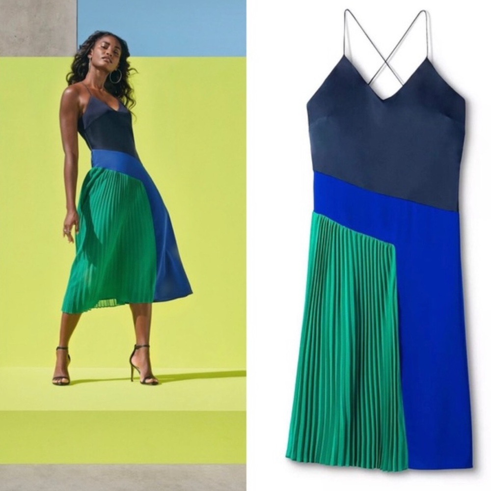 NWOT CUSHNIE Pleated Colorblock Midi Dress